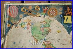 1 affiche ancienne papier avion TAI Luc Marie BAYLE planisphère 74 x 52 cm