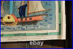 1 affiche ancienne papier avion TAI Luc Marie BAYLE planisphère 74 x 52 cm