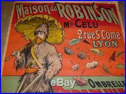 1920 AFFICHE MAISON DU ROBINSON LYON 1m. 40X1m. 07 PARAPLUIES IMPRIMERIE DELAROCHE