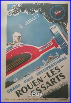 1959 Affiche originale automobile 8ème GP ROUEN LES ESSARTS rare ancienne