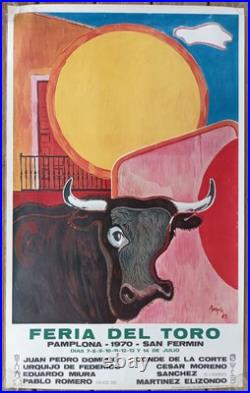 1970 Grande Affiche Originale Feria Pamplona San Fermin Pampelune Corrida