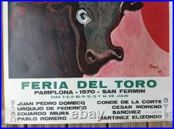 1970 Grande Affiche Originale Feria Pamplona San Fermin Pampelune Corrida