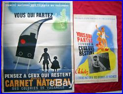2 Affiches Anciennes Carnet National Colonies Vacances Ministère Santé TRAIN