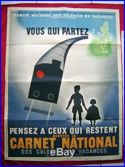 2 Affiches Anciennes Carnet National Colonies Vacances Ministère Santé TRAIN