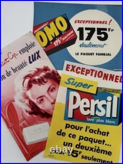 3 Affiches publicitaires. Années 1950. Savon Lux, Omo, Persil. Très bon état