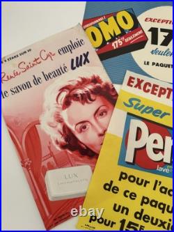 3 Affiches publicitaires. Années 1950. Savon Lux, Omo, Persil. Très bon état