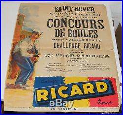 4232/ AFFICHE CONCOURS DE BOULES A SAINT SEVER 1957 PUBLICITAIRE RICARD PETANQUE