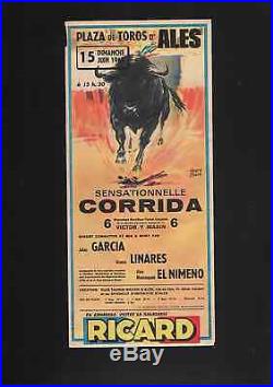 6 affichettes de CORRIDA aux arenes d'Alès 1968 a 1974 RICARD henry couve