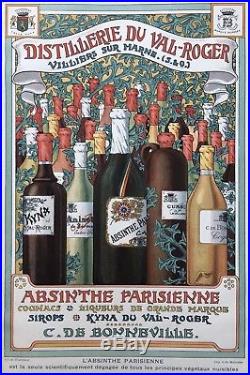 ABSINTHE PARISIENNE Distillerie du Val-Roger à Villiers sur Marne Affiche XIXè