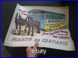 AFFICHE 1900 attelage hippomobile LYON déménagement PARADIS cheval cariole
