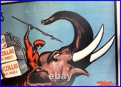 AFFICHE 1927 ORIGINALE LITHO CAFé COLLAS PERLE Cie des INDES TOURS éléphant