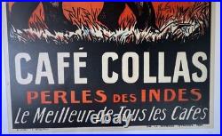AFFICHE 1927 ORIGINALE LITHO CAFé COLLAS PERLE Cie des INDES TOURS éléphant