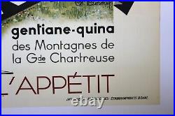 AFFICHE 1938 BONAL GENTIANE QUINA Grande CHARTREUSE sign Charles LEMMEL apéritif