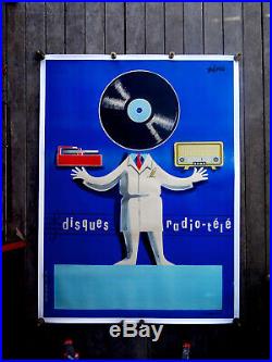 AFFICHE 1950 DISQUES-RADIO-TELE signée Béric. 157 x 114 cm