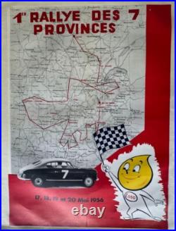 AFFICHE 1956 RALLYE AUTOMOBILE des 7 PROVINCES ESSO LANCIA AURELIA B 20 22 24