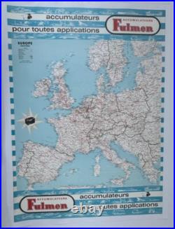 AFFICHE 1958 batterie FULMEN CARTE EUROPE Ford GT 40 Aérotrain BUS MOTO Tracteur