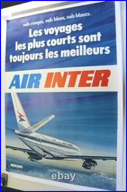 AFFICHE ANCIENNE AIR INTER FRANCE DASSAULT MERCURE 1973 1980 avion aviation