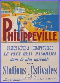 AFFICHE ANCIENNE ALGERIE PHILIPPEVILLE LA STATION ESTIVALE DES ALGÉROIS ci 1930