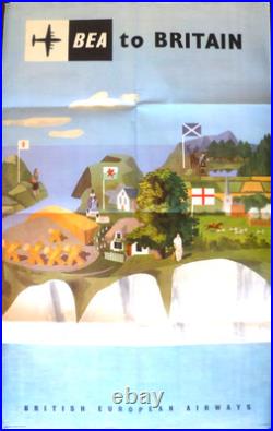 AFFICHE ANCIENNE BEA to BRITAIN PAR KENNETH ROWNTREE 1957