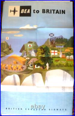AFFICHE ANCIENNE BEA to BRITAIN PAR KENNETH ROWNTREE 1957