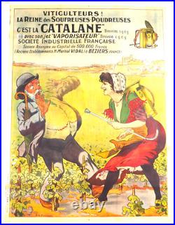 AFFICHE ANCIENNE C20 VITICULTURE ENGRAIS LA CATALANE entoilée bon état