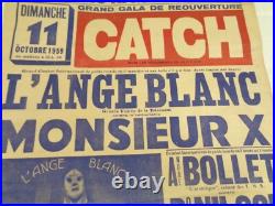 AFFICHE ANCIENNE CATCH L'ANGE BLANC 1959 PALAIS DE LA MUTUALITE 60x40 cm