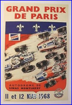 AFFICHE ANCIENNE Grand Prix PARIS Linas Monthléry 1968 no Géo Ham Béligond TOTAL