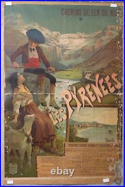 AFFICHE ANCIENNE HUGO D'ALESI cir 1900 CHEMIN DE FER DU MIDI LES PYRENEES