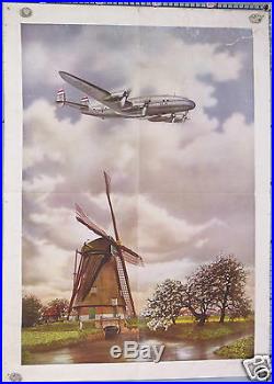 AFFICHE ANCIENNE KLM CONSTELLATION HOLLANDE The Flying Dutchman circa 1950