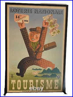 AFFICHE ANCIENNE LOTERIE NATIONALE TOURISME 14e 1939 TRANCHE DEROUET & LESACQ