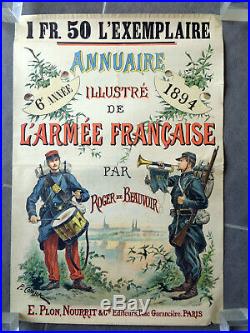 AFFICHE ANCIENNE MILITARIA 1894 Annuaire illustré Armée Française PIERRE COMBA