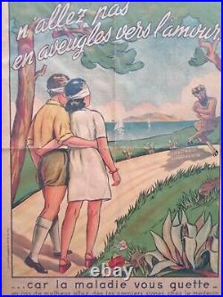 AFFICHE ANCIENNE N'allez pas en aveugle vers l'amour Syphilis vintage poster