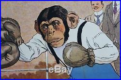 AFFICHE ANCIENNE ORIGINALE CIRQUE CIRCUS MAX SCHUMANN SINGE chimpanzé BOXE 1920
