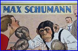 AFFICHE ANCIENNE ORIGINALE CIRQUE CIRCUS MAX SCHUMANN SINGE chimpanzé BOXE 1920