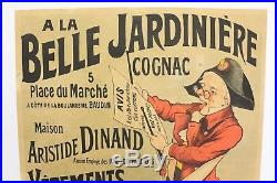 AFFICHE ANCIENNE ORIGINALE COGNAC Belle Jardinière tambour garde champêtre 1900