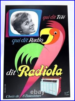 AFFICHE ANCIENNE ORIGINALE RADIOLA RADIO TSF TV Télévision signée René RAVO