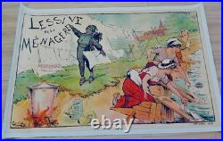 AFFICHE ANCIENNE ORIGINALE par CARL HAY LA LESSIVE DE LA MENAGERE fin XIXème