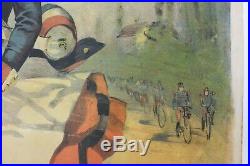AFFICHE ANCIENNE ORIGINALE vélo CYCLE La Française 1900 cocarde militaire PAL