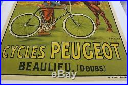 AFFICHE ANCIENNE ORIGINALE vélo cycles PEUGEOT Maubourguet GARDE NATIONALE 1900