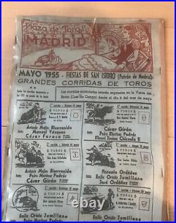 AFFICHE ANCIENNE PLAZA DE TOROS CORRIDA 1955 Madrid Mayo SOIE