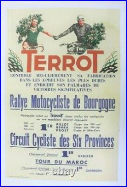 AFFICHE ANCIENNE TERROT 1930 MOTO VELO CYCLE BEHRA TOUR du MAROC BOURGOGNE