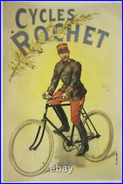 AFFICHE ANCIENNE Vélo CYCLES ROCHET (SCHNEIDER) 1910 LYON MILITAIRE O. PICHAT