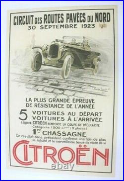 AFFICHE CITROEN Circuit Routes Pavées du NORD (59) 1923 Pierre LOUYS 5 HP trèfle
