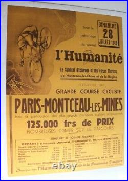 AFFICHE CYCLE 1946 JOURNAL L'Humanité Course vélo PARIS MONTCEAU les MINES