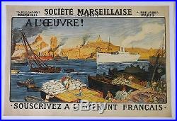 AFFICHE Emprunt Vieux Port Marseille Société Marseillaise Crédit Bonne Mère WW1
