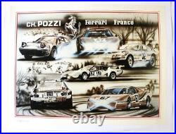 AFFICHE FERRARI FRANCE CHARLES POZZI 1989 signée ENZO NASO DAYTONA 308 328 288