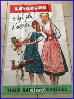 AFFICHE LAVACLOR GRAND TEINT TISSU BOUSSAC FILLE POUPEE 1950 COURONNE ref 55