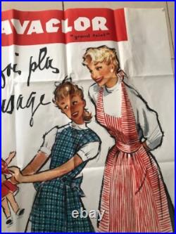 AFFICHE LAVACLOR GRAND TEINT TISSU BOUSSAC FILLE POUPEE 1950 COURONNE ref 55