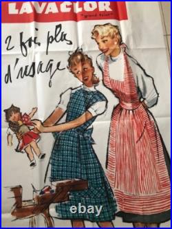 AFFICHE LAVACLOR GRAND TEINT TISSU BOUSSAC FILLE POUPEE 1950 COURONNE ref 55