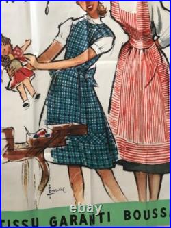 AFFICHE LAVACLOR GRAND TEINT TISSU BOUSSAC FILLE POUPEE 1950 COURONNE ref 55
